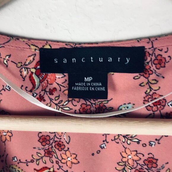 Sanctuary Pink Floral Faux Wrap Top Size Medium Petite - Picture 4 of 7